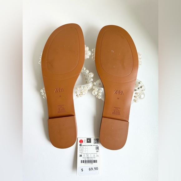 NEW ZARA Womens Faux Pearl Flat Slip On Sandals 6862/001 Size 38 US 7.5 - Picture 2 of 2